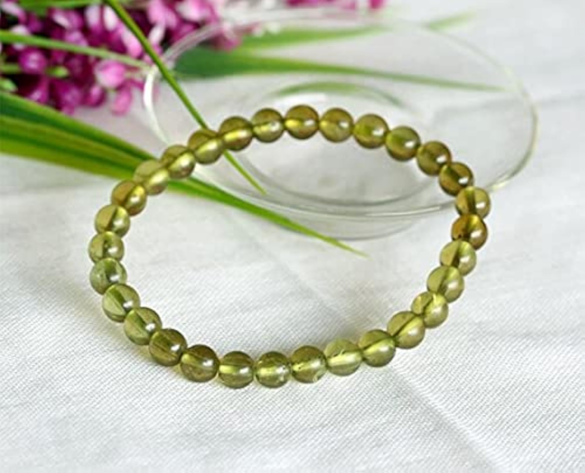 Natural Green Tourmaline 8mm Round Beads Stretchable Bracelet, Unisex Gift